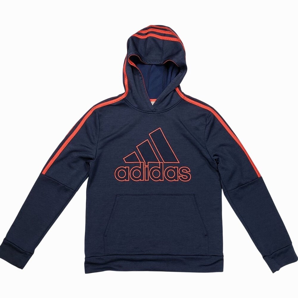 Adidas Youth Navy & Orange Hooded Sweatshirt With Logo Design Size L (14/16)
